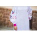 Boho Style Embroidered Midi Dress "Summer Birds" Pink/White